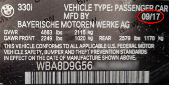 You can find your vehicle's Production Month/Year on the manufacturer plate
